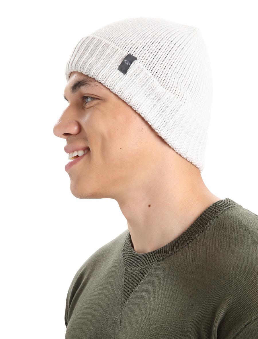 Ecru Heather Icebreaker Unisex Merino Vela Cuff Beanie Women's Hats | AU 1473NWYB